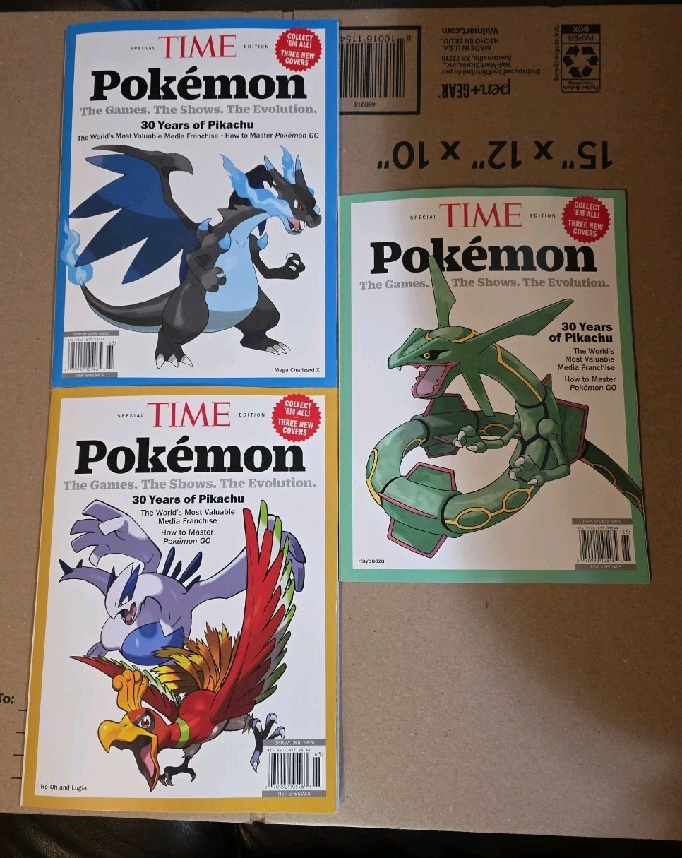 Pokemon Time Magazine 3 Of 3 New Covers Rayquaza, Lugia Ho Oh, Mega Charizard