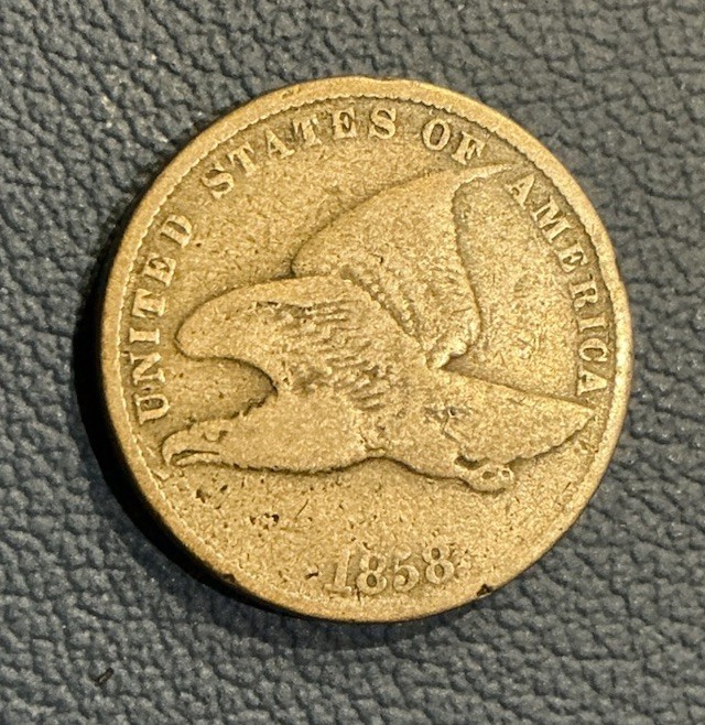 1858 Flying Eagle Cent - ERROR - Grease Strike Through Reverse - “ONE” Missing