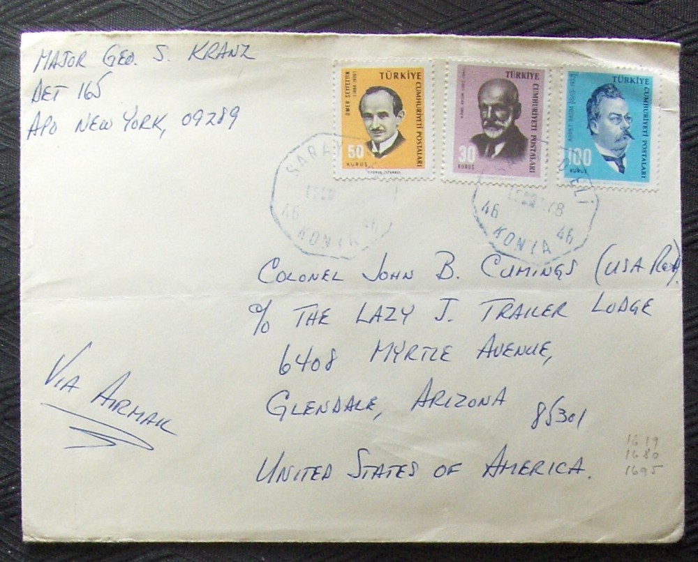 Turkey,  envelope with 3 stamps posted 1968 .