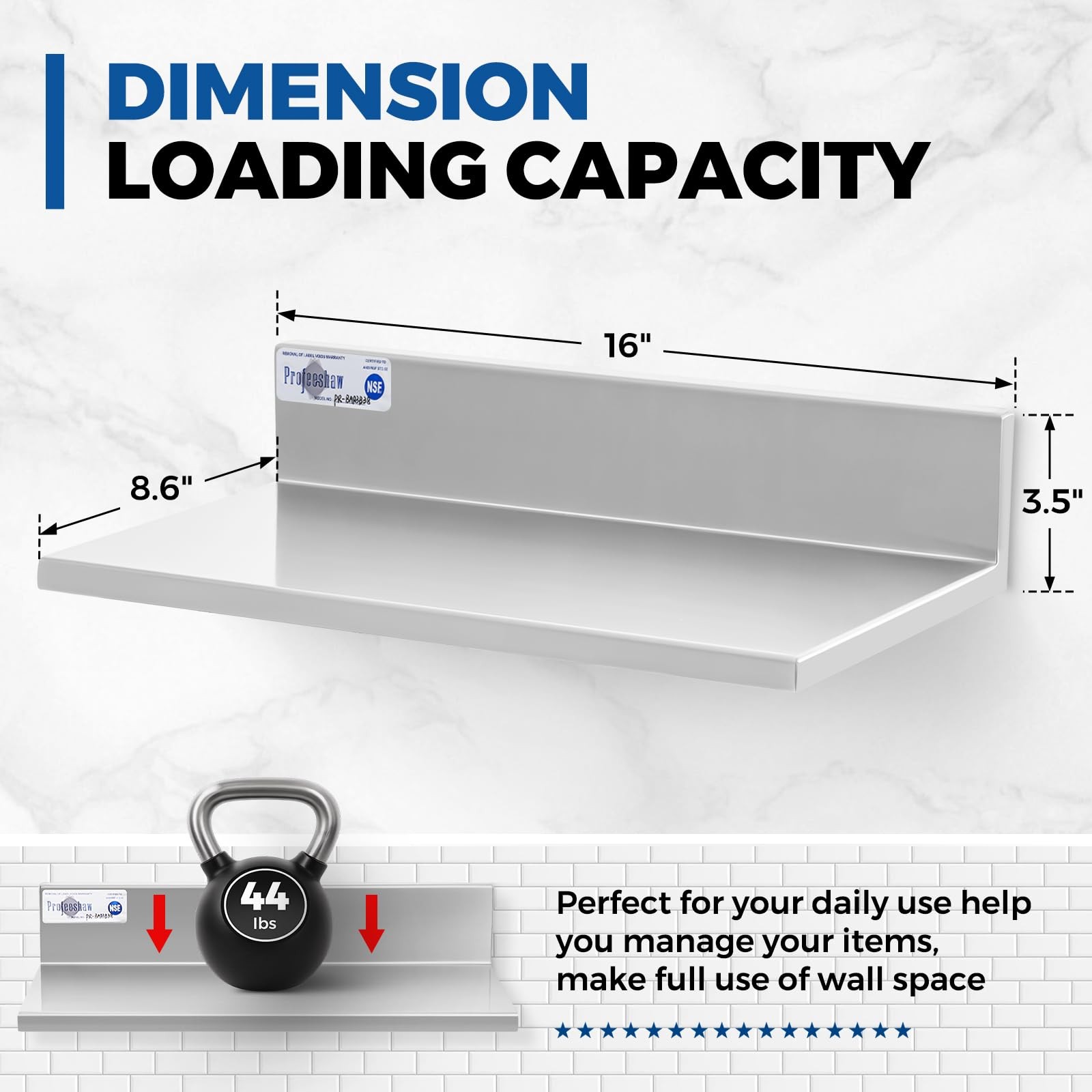 Stainless Steel Shelf Wall Mounted Commercial Stainless Steel Shelves 8.6 * 16 I