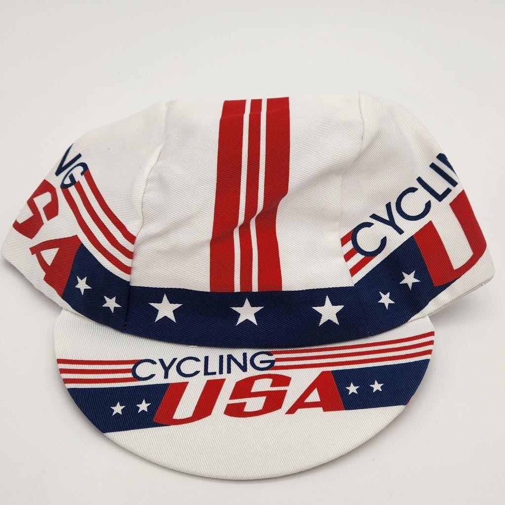 Pace Cycling USA Cap White Red Blue 100% Cotton Twill Made In USA