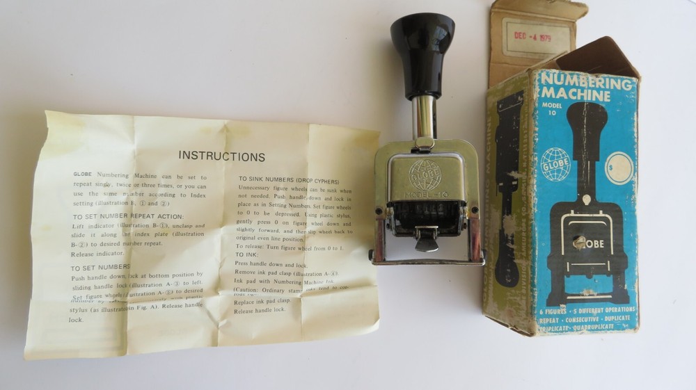 Vintage Globe Automatic Numbering Machine Model 10