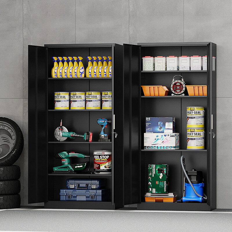 71" Metal Storage Cabinet with long handle and adjustable shelves,Lock for Home