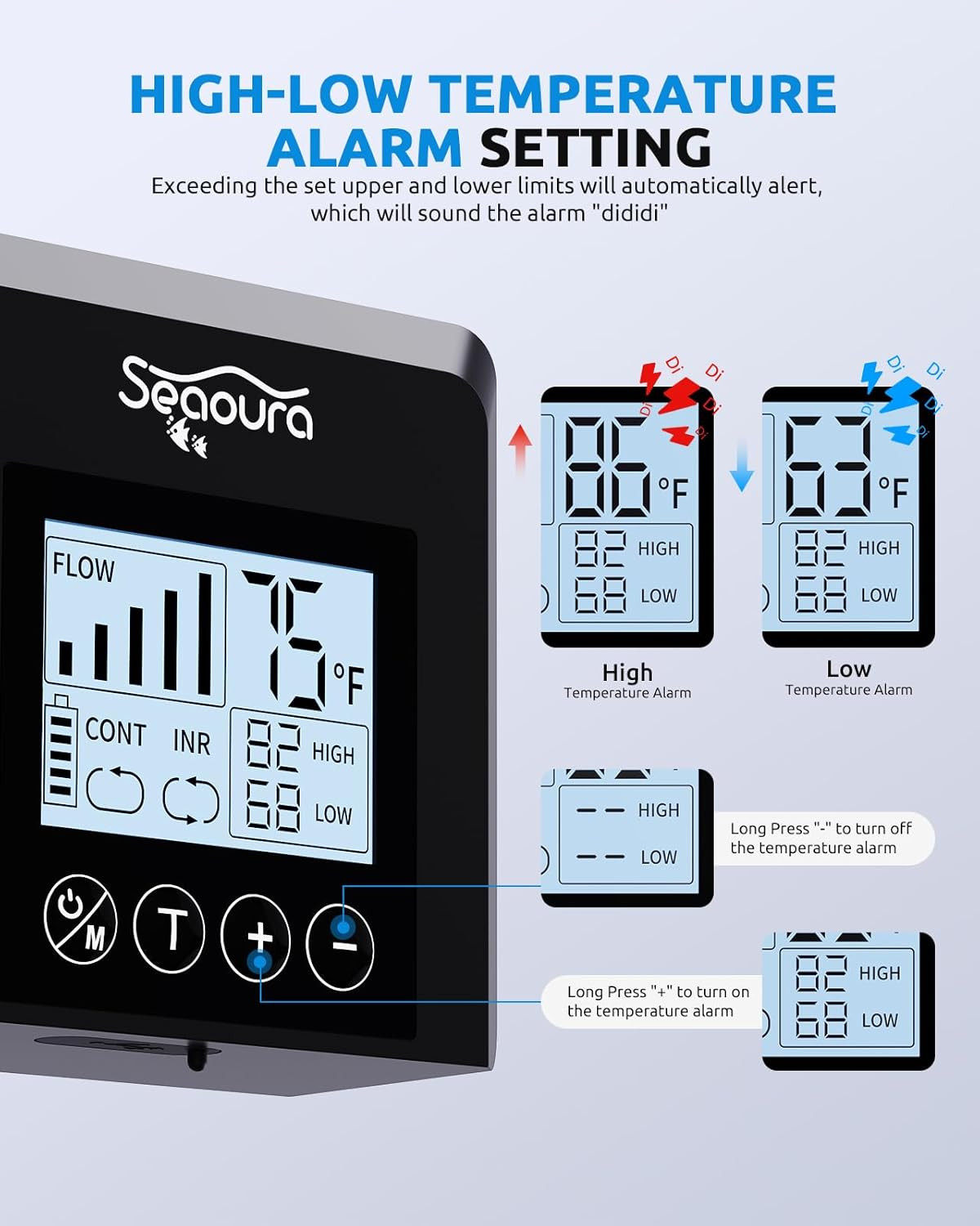 USB Rechargeable Portable Aerator Fish Tank with Digital Thermometer, Battery Po
