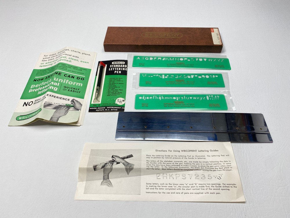 NOS Wricoprint Lettering Guide Model NV38 Drafting Set Engineering