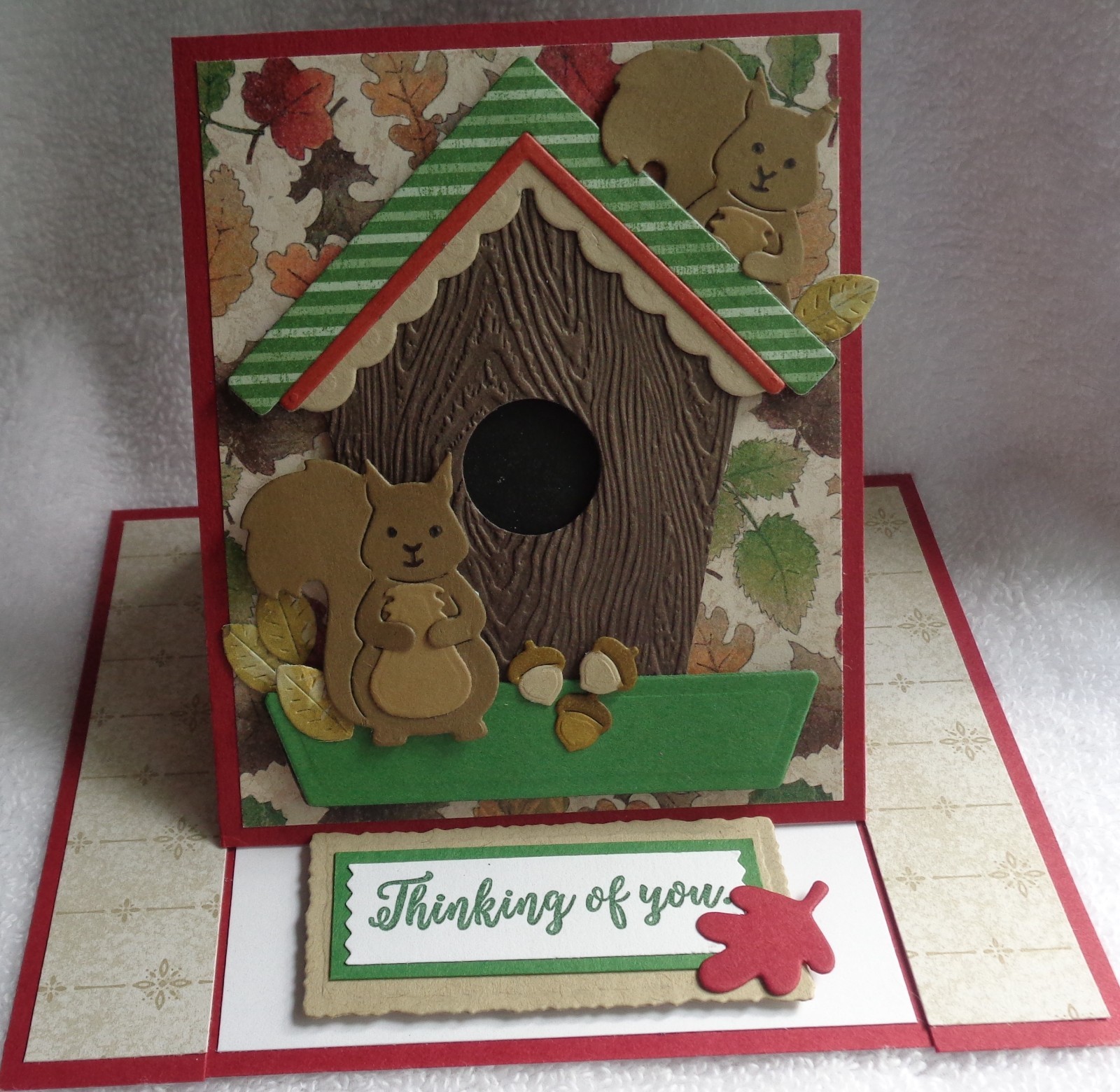 Stampin Up! Card Kit Birdhouse SQUIRREL Autumn Leaves Fun Fold THINKING OF YOU