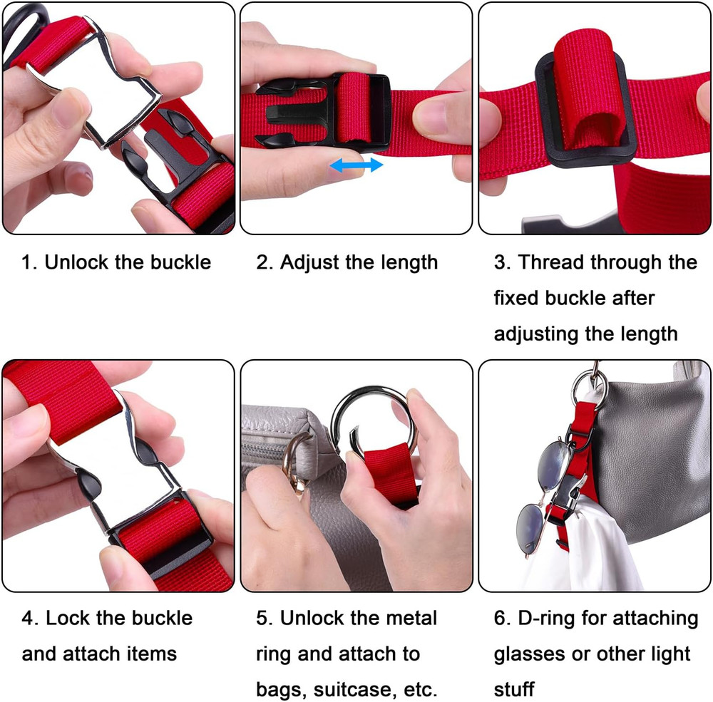Jacket Gripper Strap with Hook and D-Ring for Easy Bag Carrying - Red