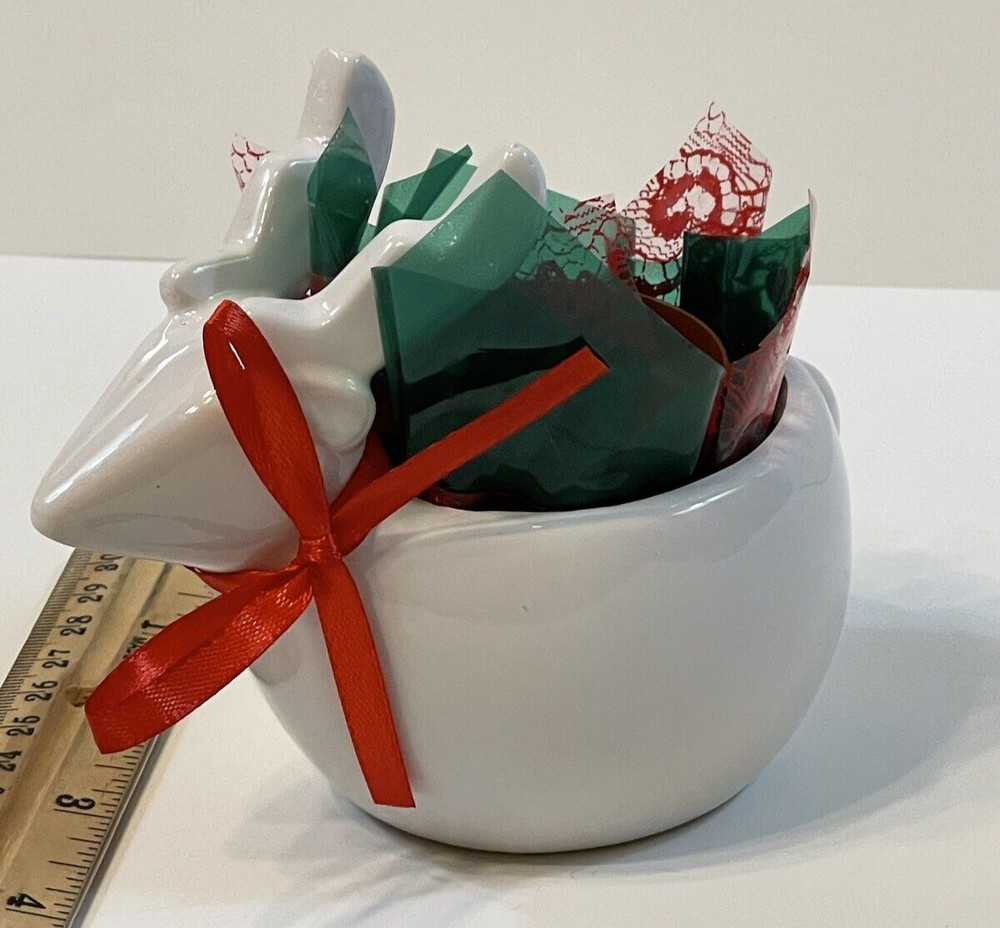 Ceramic Reindeer Planter With Plastic Pot Succulent White Gift Desk Window
