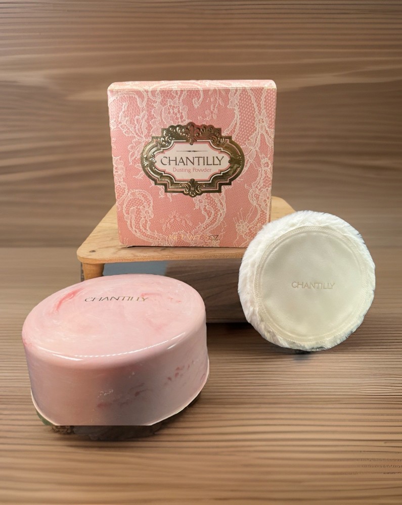 Chantilly Dusting Powder Plastic Container & Puff Boxed EMPTY/Traces Vintage