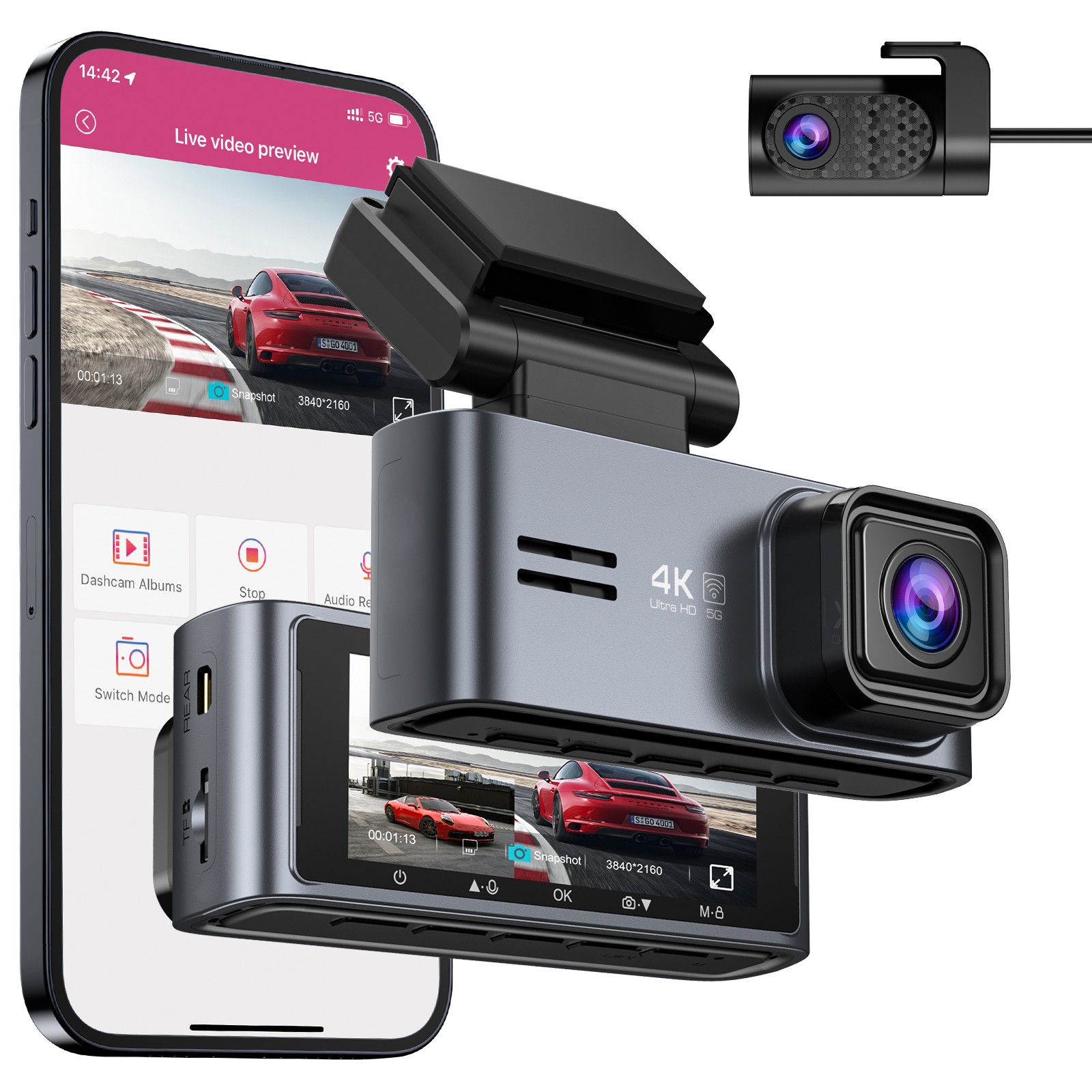 4K Dash Cam Front and Rear Dash  Camera Car DVR WiFi APP