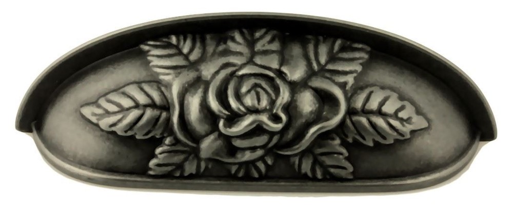 3-3/4" Old Rose Pattern Cup Pull Antique Pewter