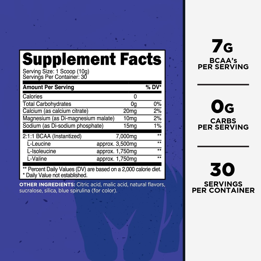 Primal BCAA Powder Blue Raz (30 SERV) (Blue Raspberry Flavored) - 0 g Carbs