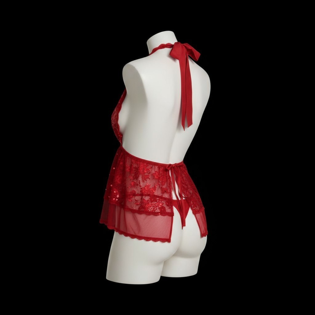 Victoria’s Secret Lace Tulle Plunge Babydoll Set | Bright Vermillion Red