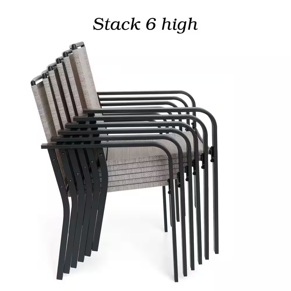 5-Piece Metal Patio Dining Set Square Table with 4-Stackable Chairs