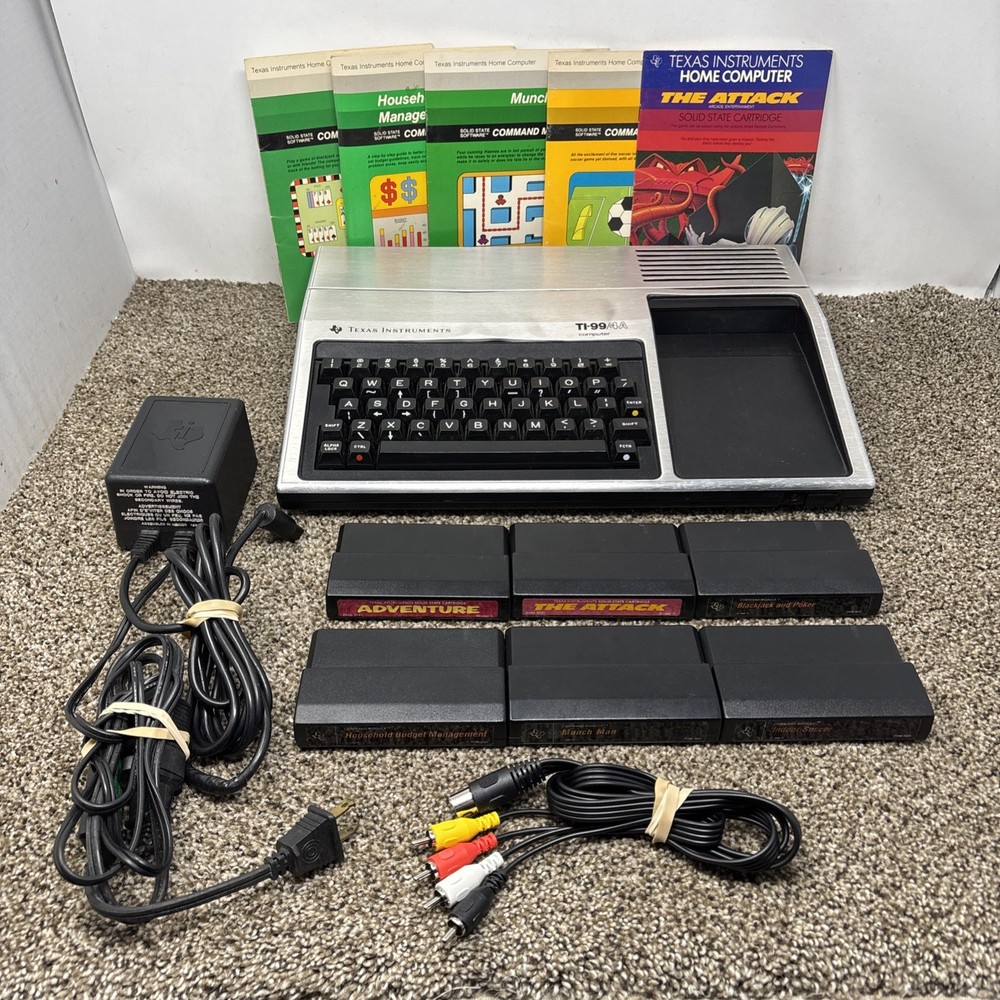 Vintage Texas Instruments TI-99/4A Home Computer & Power Games Bundle Tested