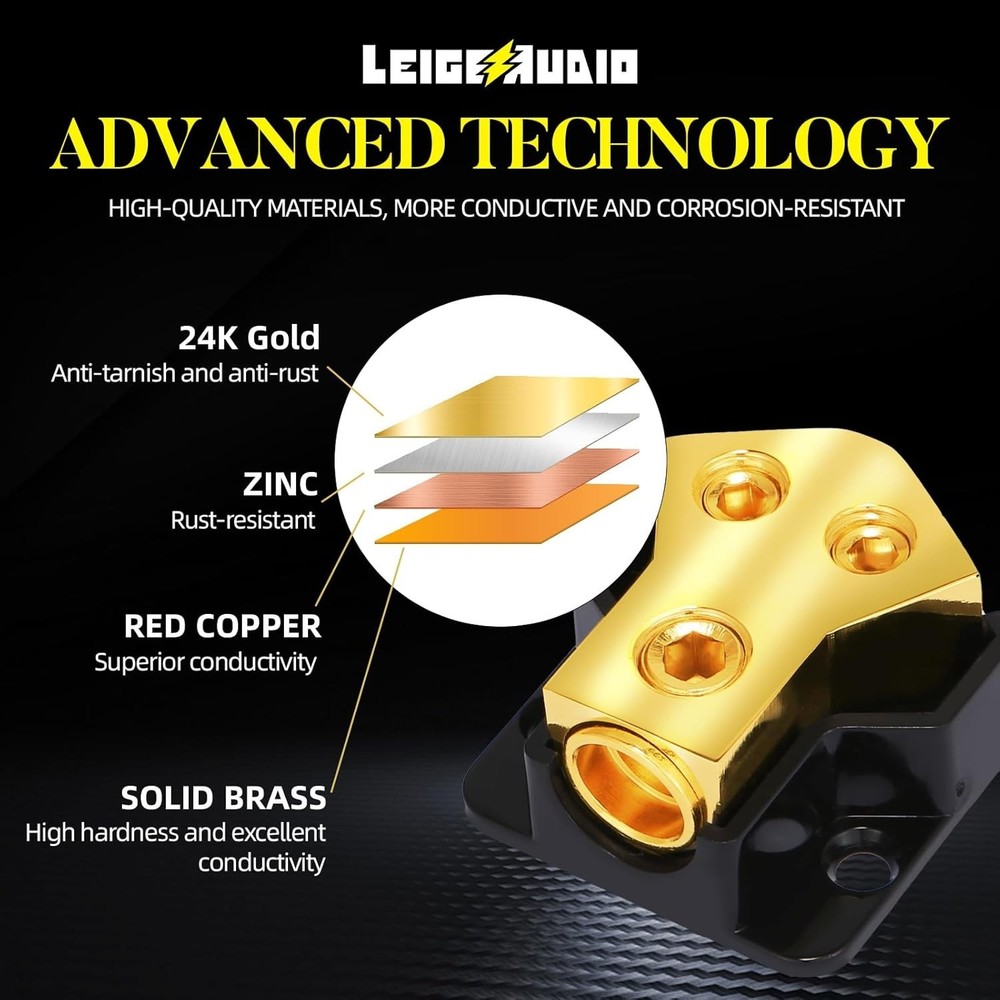 High Performance 2 Way Copper Power Distribution Block for Car Audio Systems