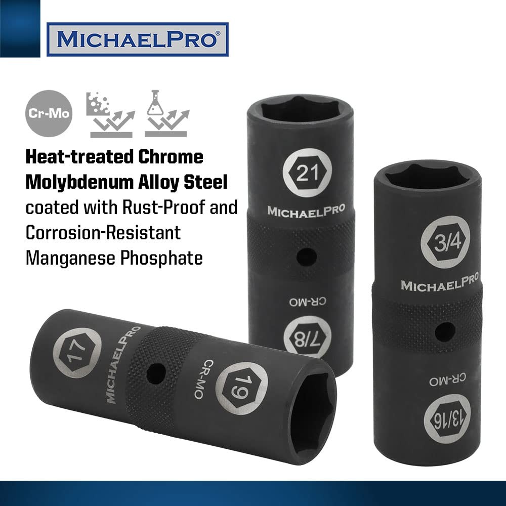 4-Piece Lug Nut Socket Set, 1/2'' Drive Impact Flip Socket, SAE & Metric (3/4...
