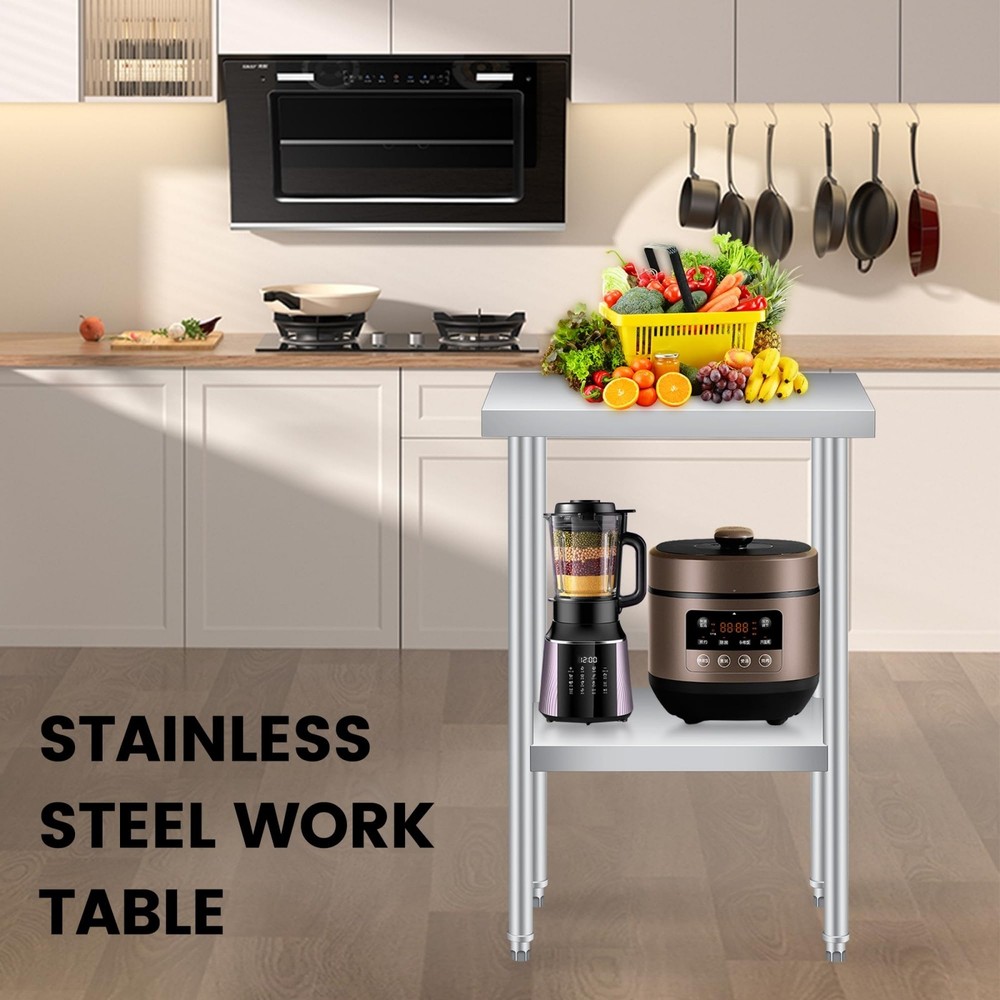Stainless Steel Patio Side Table – 24x14in Double Layer, Adjustable Undershelf