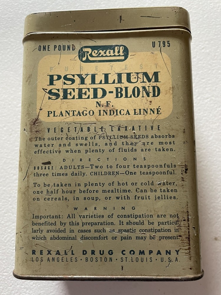 Antique Rexall PSYLLIUM SEED-BLOND tin can