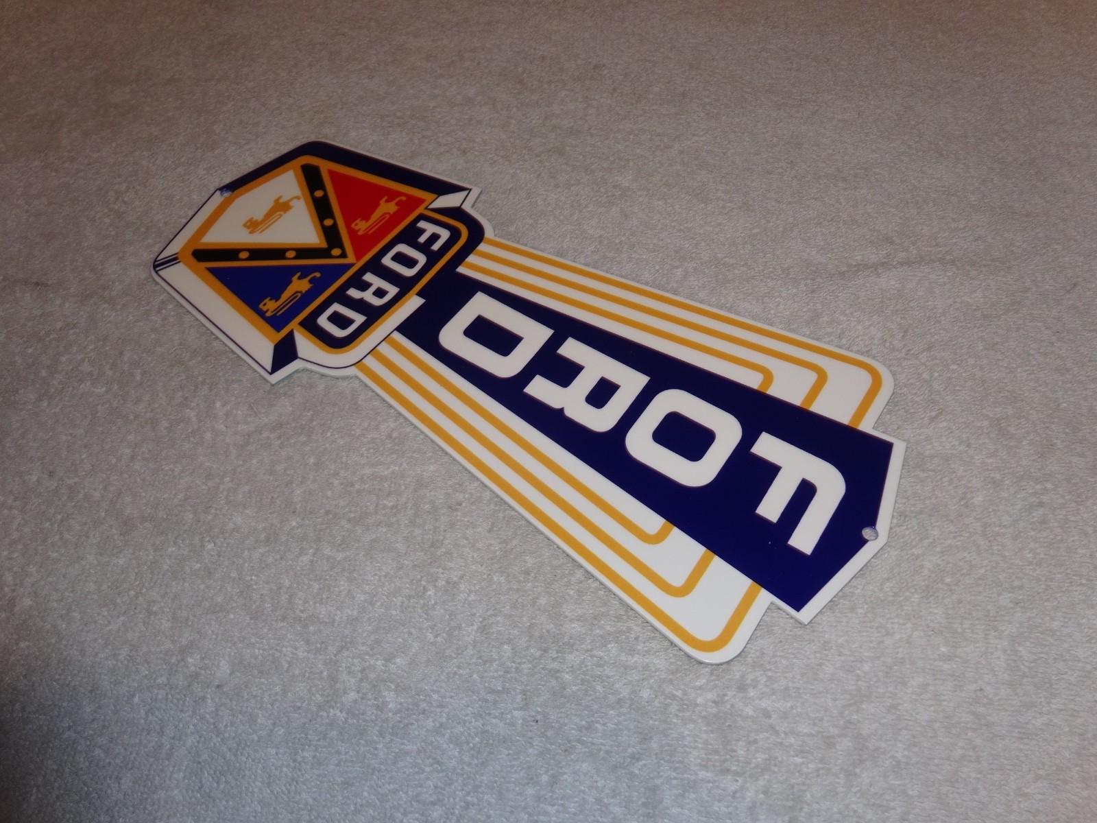 VINTAGE FORD JUBILEE DIECUT CAR & TRUCK DEALER 13" BAKED METAL GASOLINE OIL SIGN