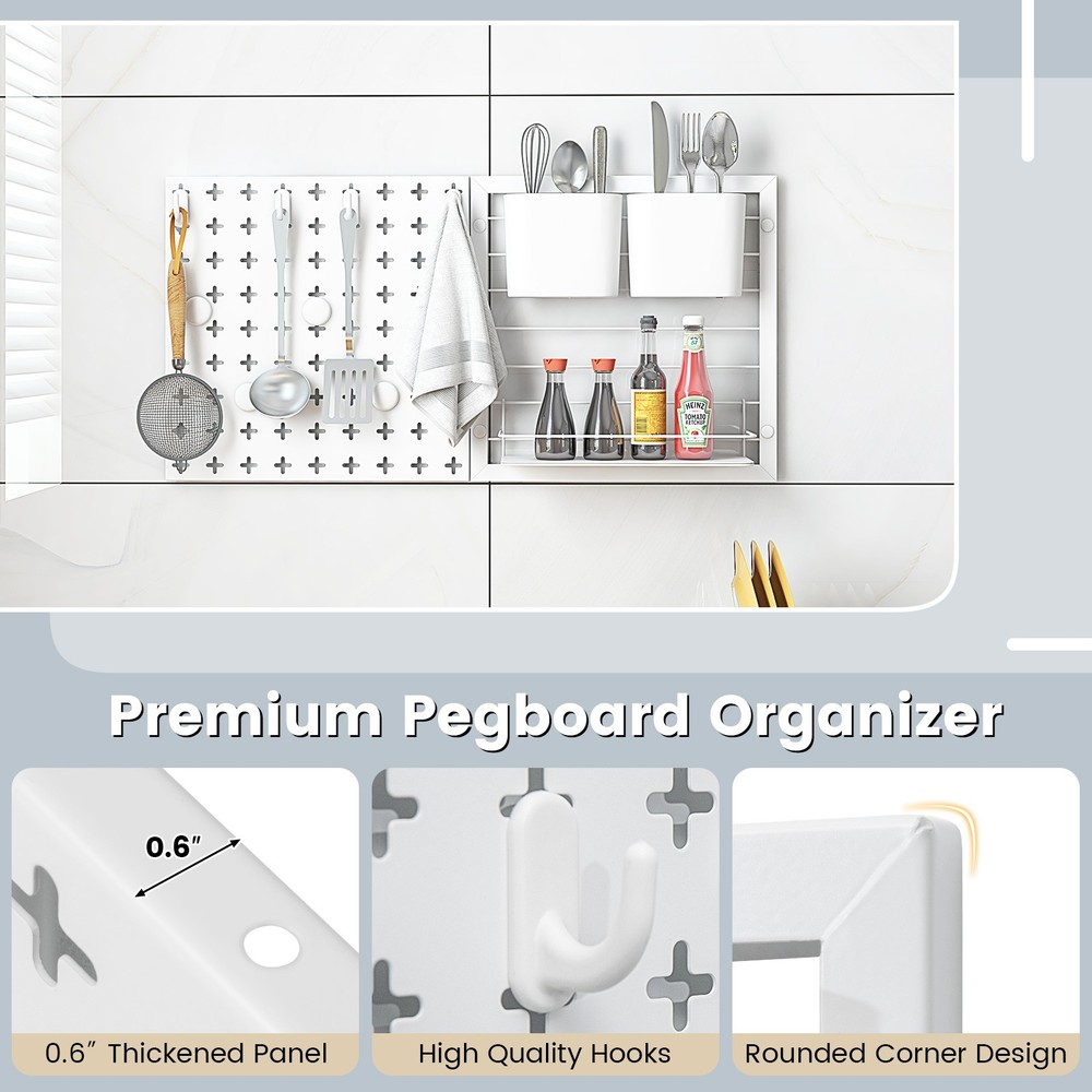 Pegboard Combination Wall Organizer Kit Display Panel Kits w/ Shelf & Hooks