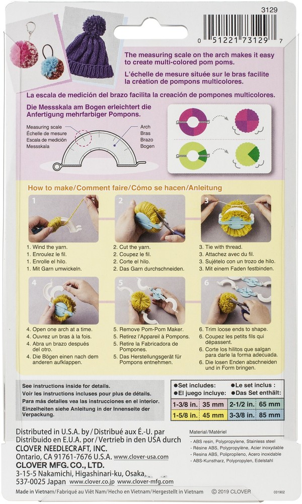 Clover Pom-Pom Maker Set-4/Pkg - 3129