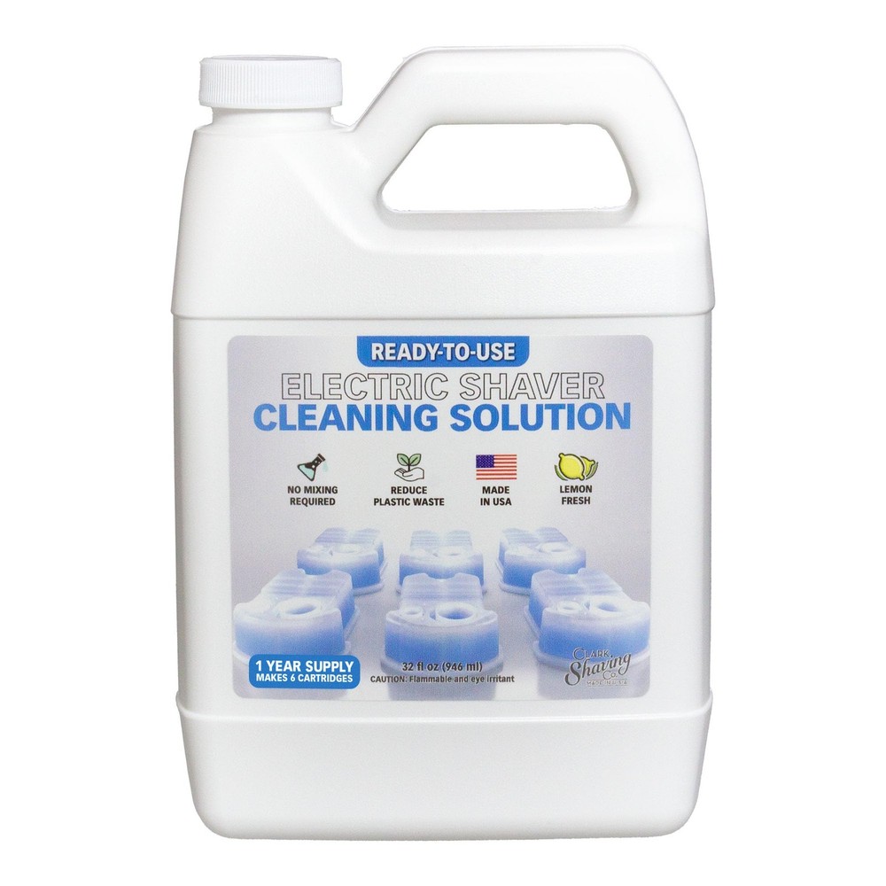 Clark Shaving Co. 32oz Shaver Cleaning Solution & Easy Refill. Silver