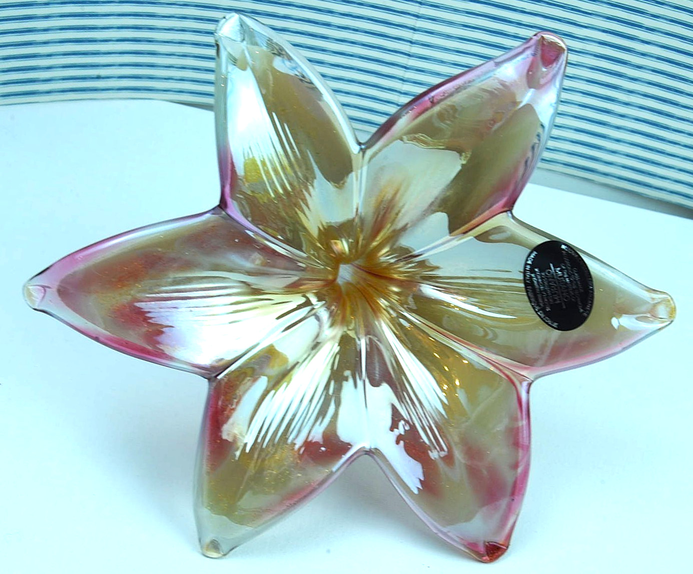 Genuine Italian Flower Blown Glass Murano Iridescent Pinkish Amber  Italy