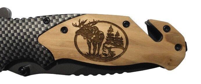 Handmade Moose Engraved 8" Blade Folding Pocket Knife Custom Design