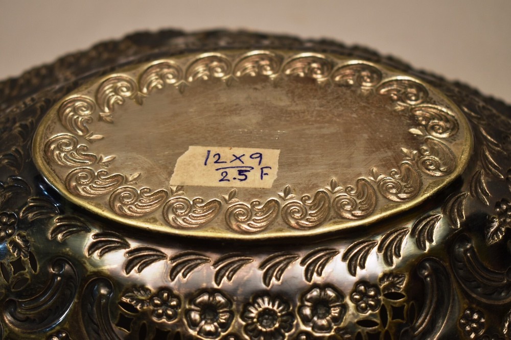 Antique William Briggs Sheffield Silver Plate Ornate Bowl Pierced Floral Design
