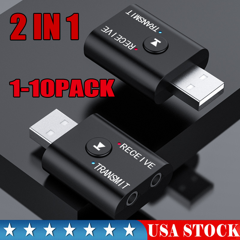 Bluetooth 5.0 2in1 Transmitter Receiver Car Wireless Audio Adapter USB 3.5mm Aux