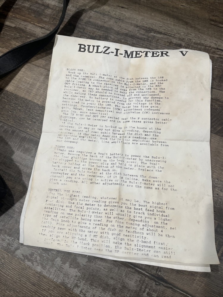Bulz-I-Meter V Satellite Dish Alignment Meter And Caring Case BinC