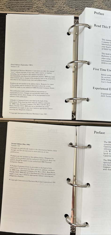 Vtg IBM 1983 DOS V. 2.10 & Basic 1982 Personal Computer Hardware Reference Libra