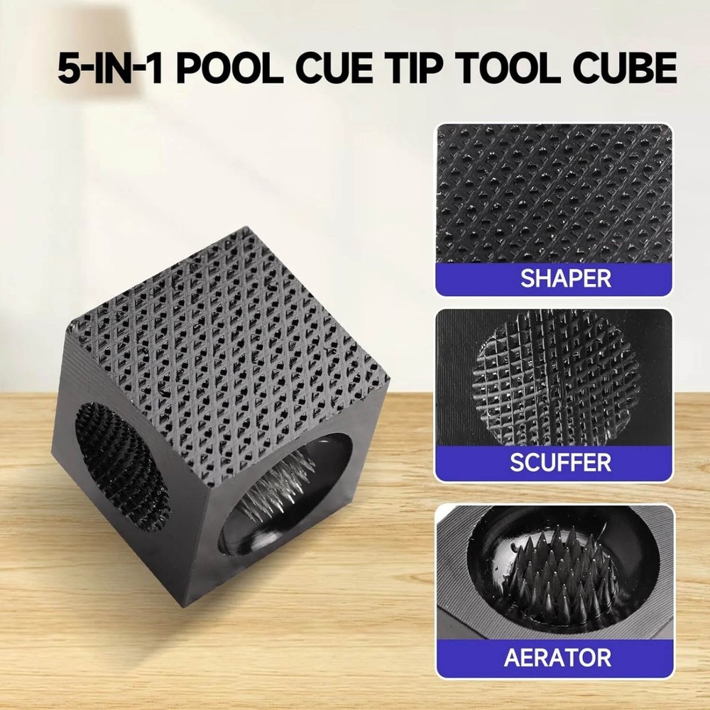 5-in-1 Multi-Function Billiard Pool Cue Tip Tool, Scuffer/Shaper/Aerator Cube