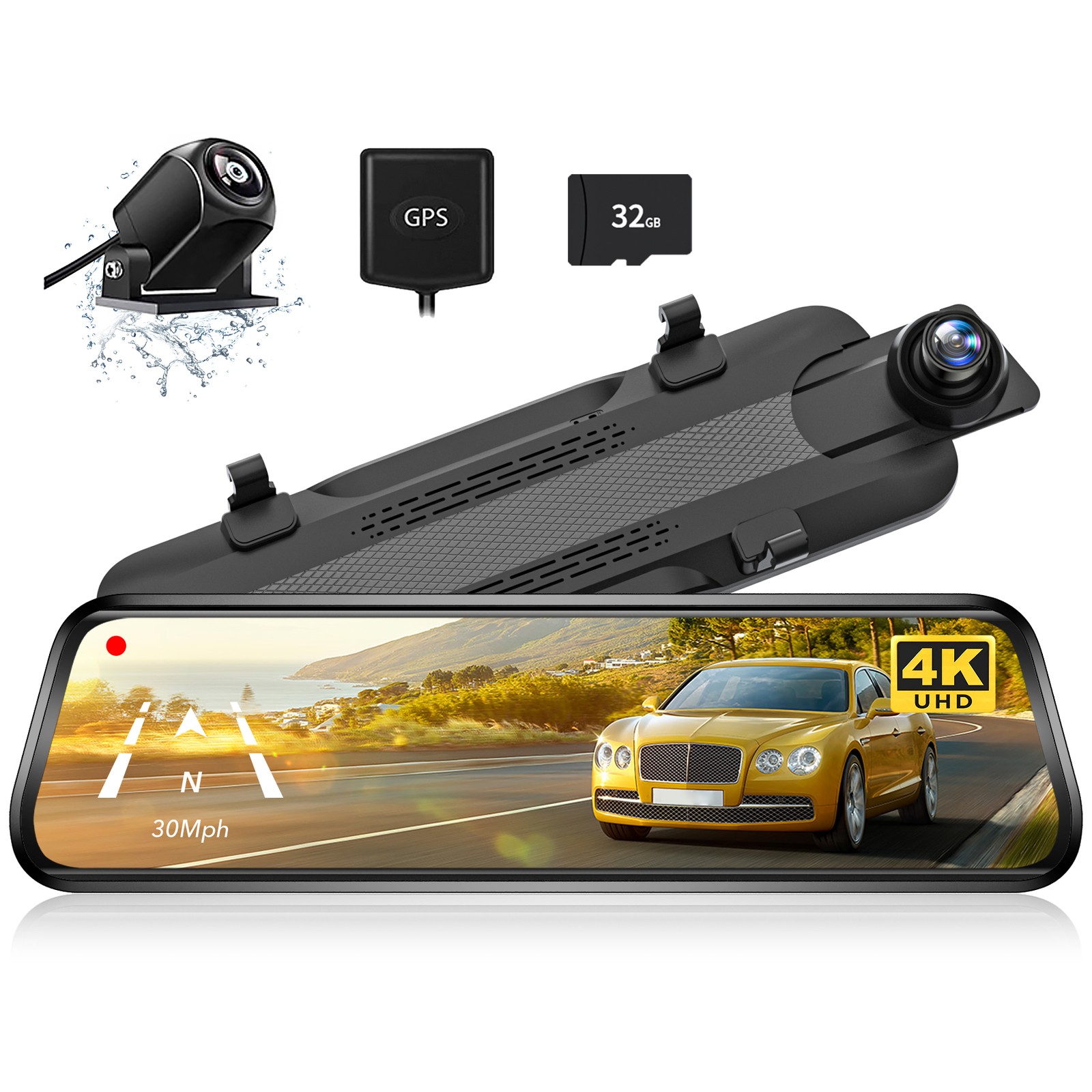 WOLFBOX G930 10" Touch Screen 4K Mirror Dash Cam Front and Rear With 32GB & GPS