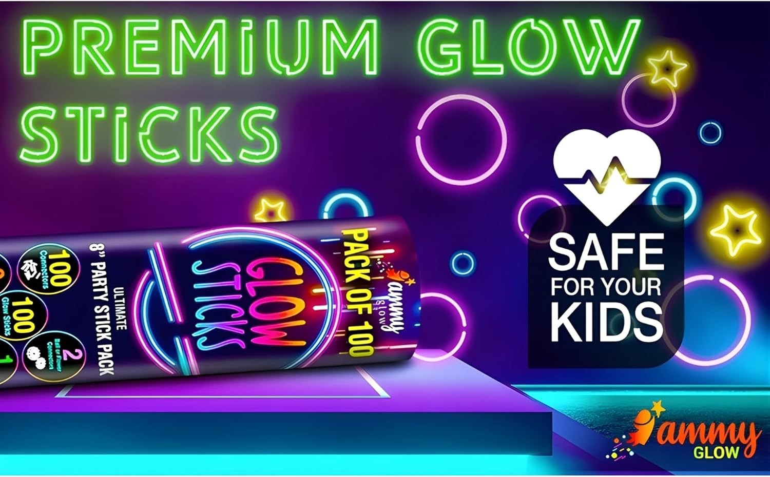 Vibrant 100 Pack Glow Sticks with Necklaces & Eyeglasses for Any Celebration