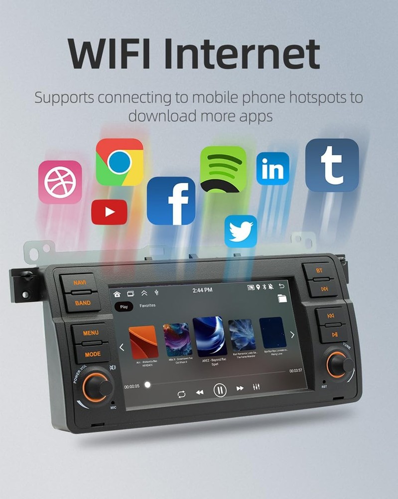 Android 13 Double Din Car Stereo for E46 1998-2006 Wireless Carplay Android Auto