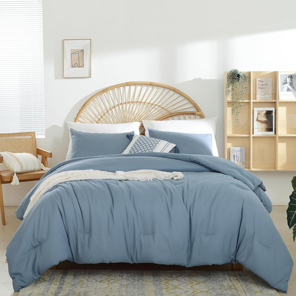 Boho Dusty Blue 3PCS Microfiber Bed Comforter Set for All Seasons - Soft, Lightw