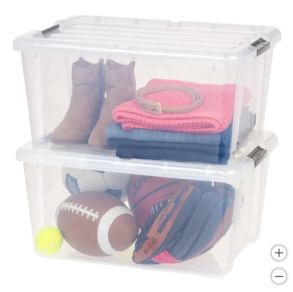 IRIS STORAGE CONTAINERS PLASTIC BINS STACKABLE TUBS BOXES WITH LIDS 45 QT ~ 6PK