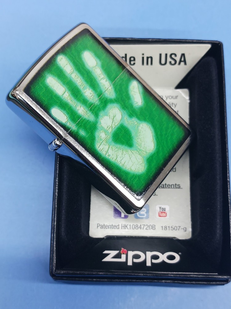 Zippo 28283 Brushed Chrome Identity Hand Print