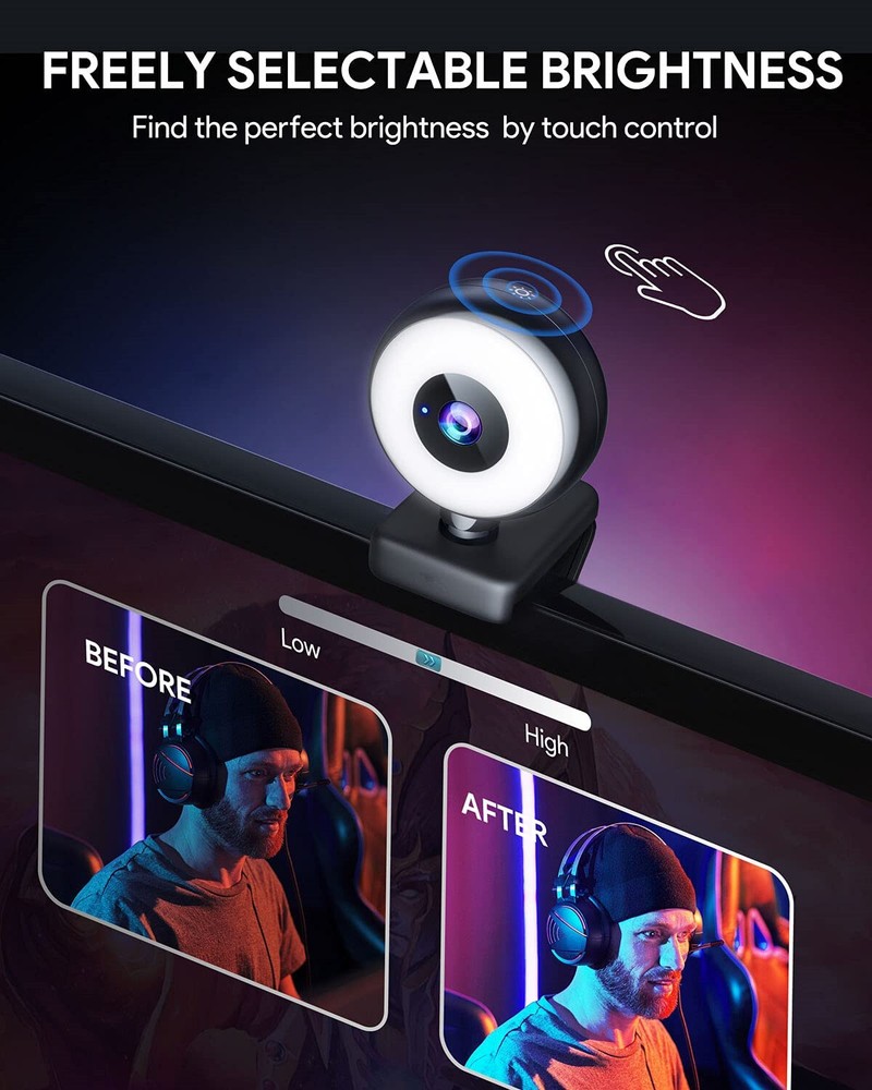 1080P Webcam with Ring Light, Autofocus Streaming Webcam, Web Camera