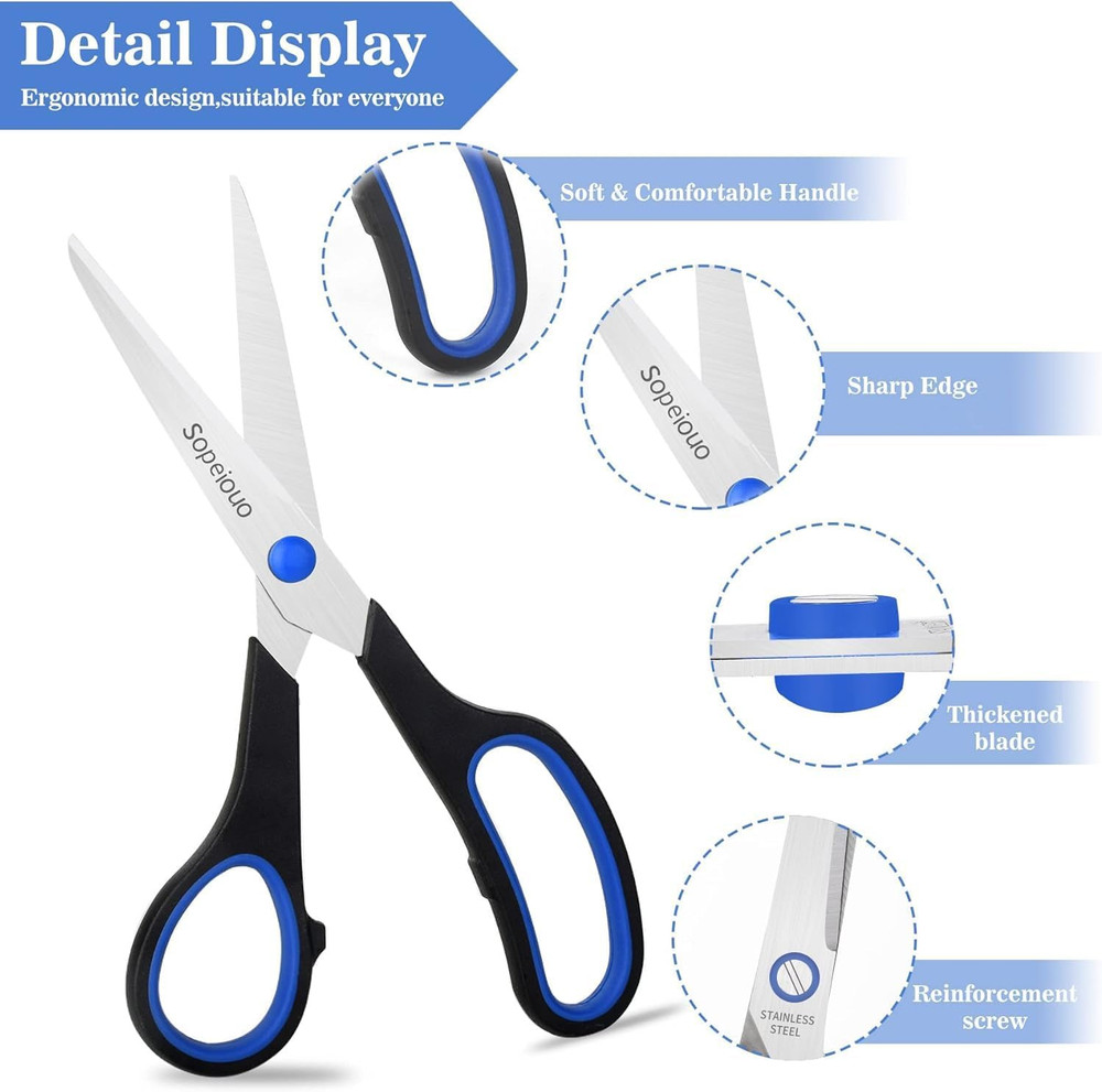 Scissors Set of 6-Pack, 8" Scissors All Purpose Comfort-Grip Handles, Sharp Scis