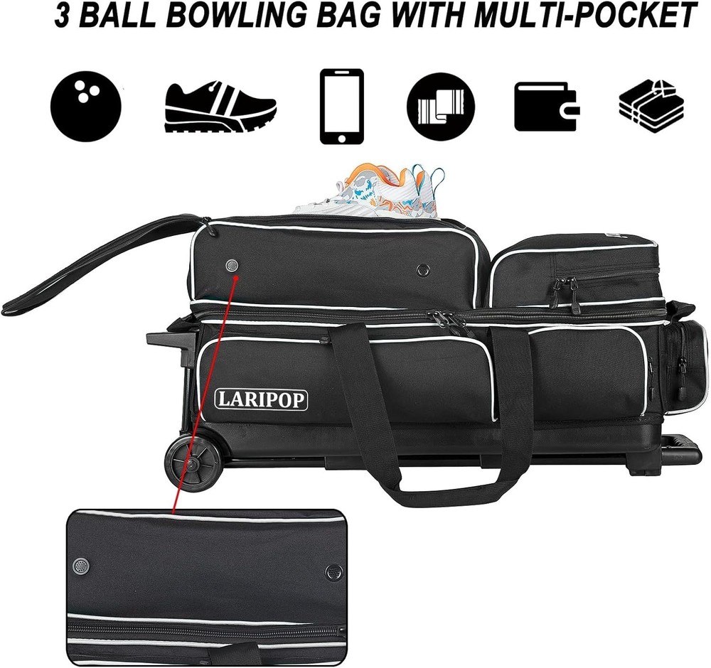 Spacious 3 Ball Bowling Bag with Retractable Handle