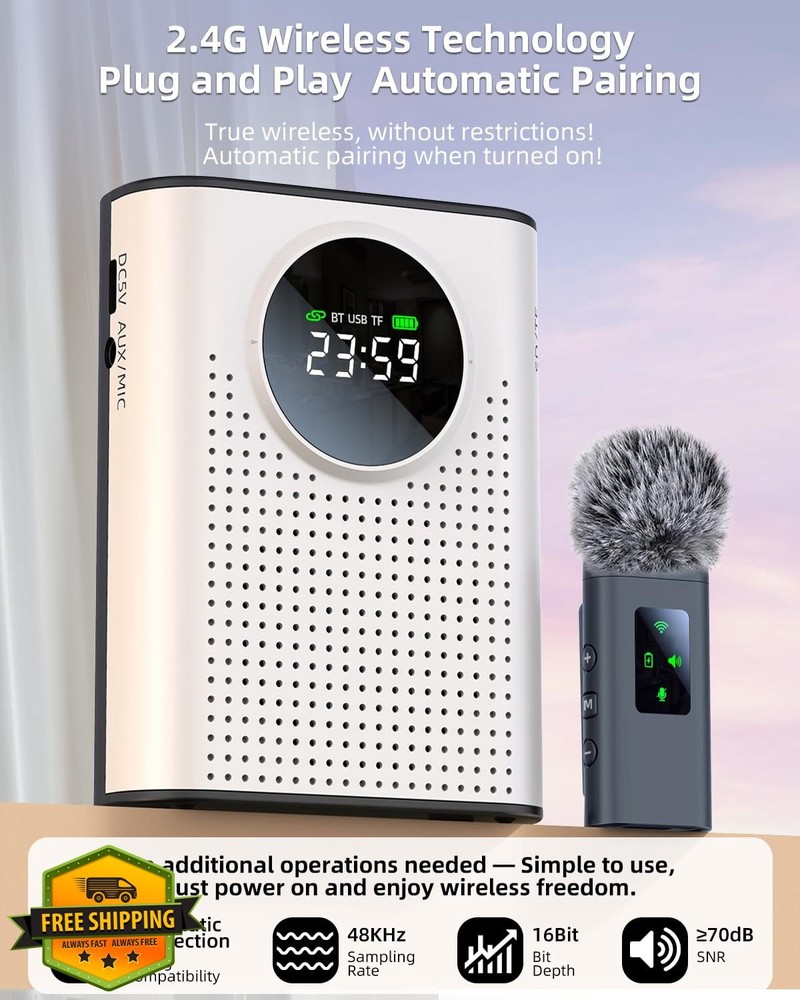 ZERFUN S67 Wireless Voice Amplifier Mini Lapel Mic PA System White