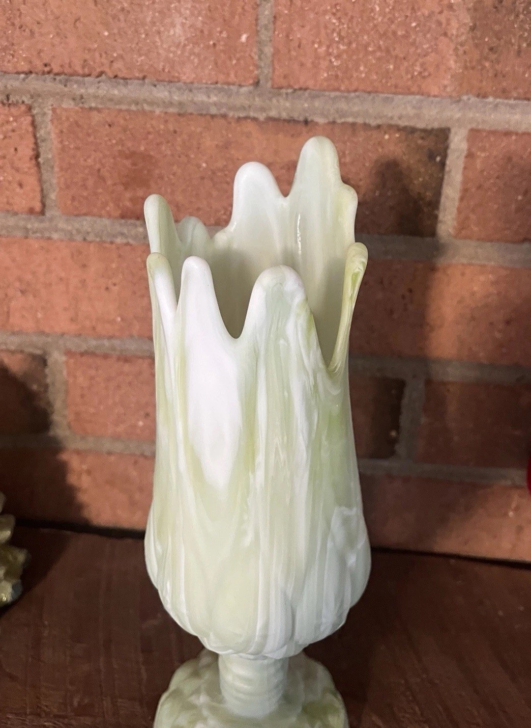 Kanawha Moon And Stars Green Slag Glass Swung Vase End Of Day ~ Rare