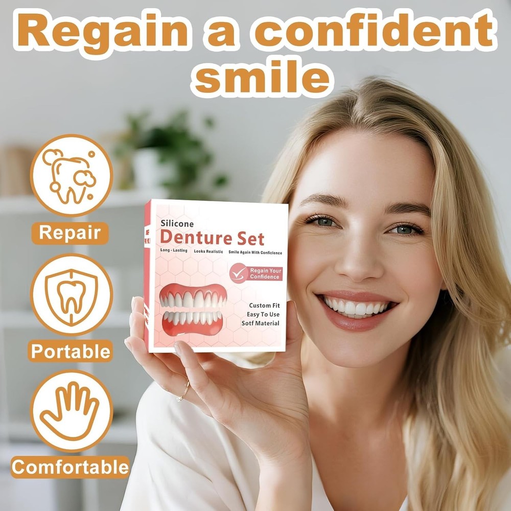 Moldable False Teeth Dentures Set Upper Lower Silicone Instant Smile Fix-M
