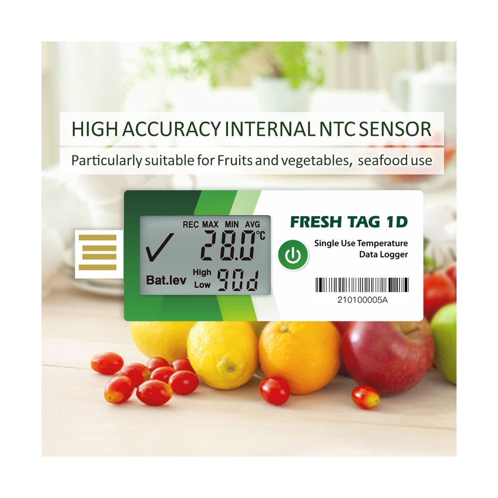 Freshliance Temperature Data Logger LCD Single Use with PDF Report 30Days 10P...