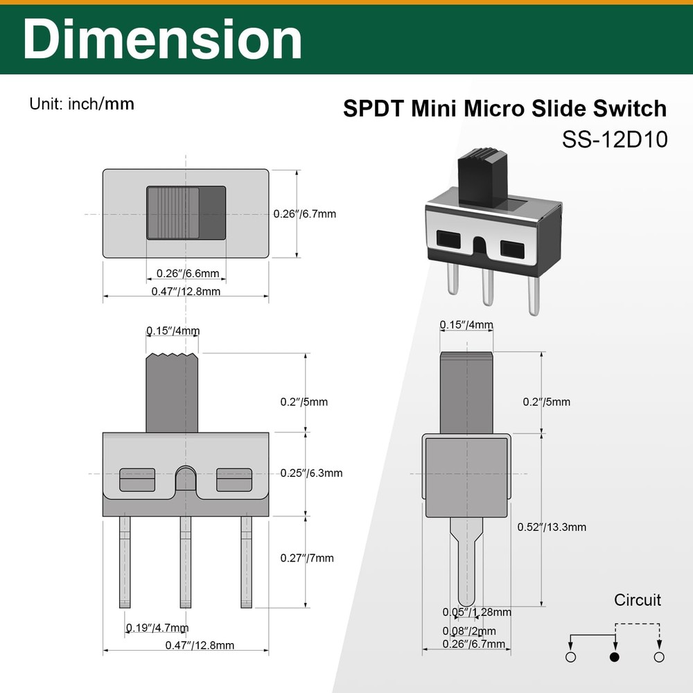 20 Pcs SPDT Micro Slide Switch 3 Pin 2 Position,Small 5mm silver black