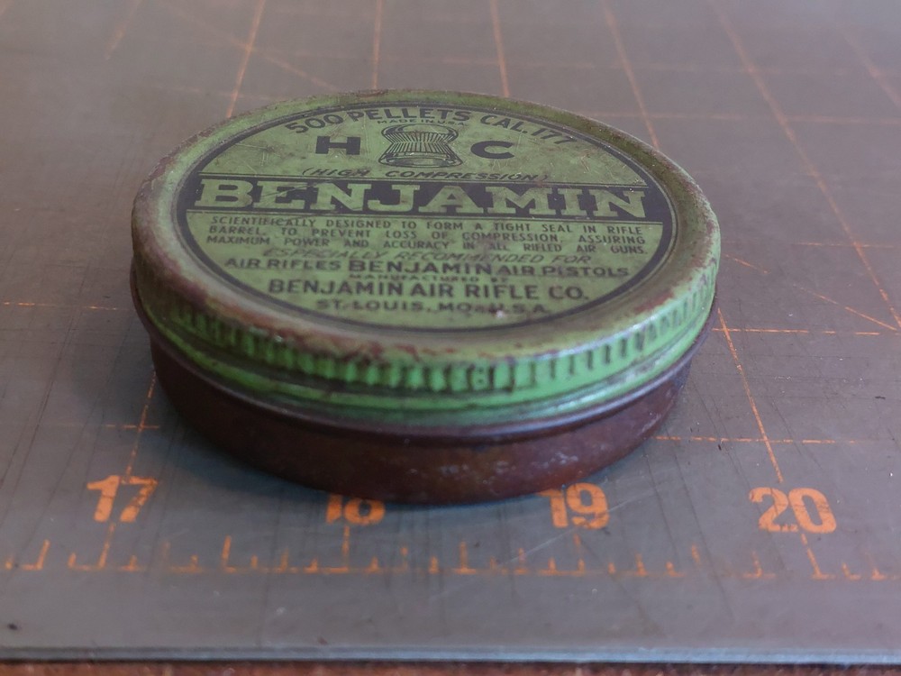 Vintage Benjamin HC .22 Cal Pellets Ammunition Tin Container EMPTY