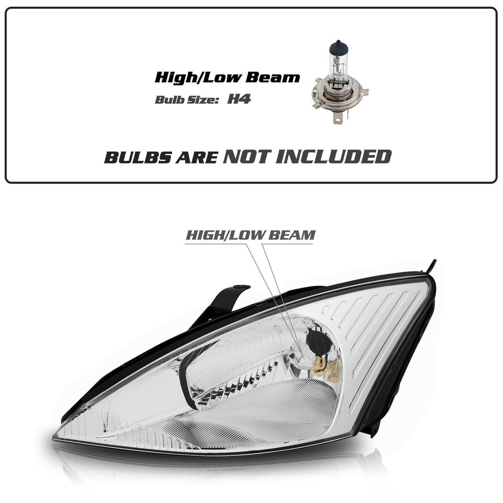 Headlights Assembly for 2000-2004 Ford Focus Chrome Housing Pair